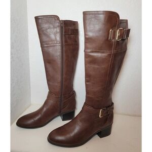 Women's Cognac Brown Riding Boots Side Zip Women's Size 7.5